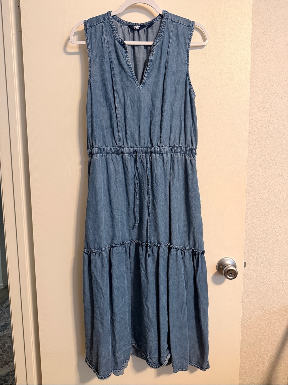 Lands' End Sleeveless Chambray Maxi Dress - Light Blue